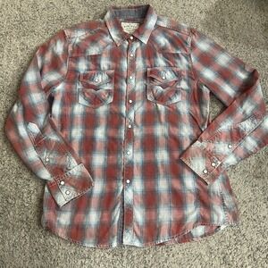 Buckle BKE Men's Med. Athletic Fit Pearl Snap Long Sleeve Button Up Shirt Plaid